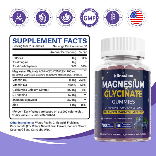 Close-up of blueberry-flavored magnesium glycinate gummies
