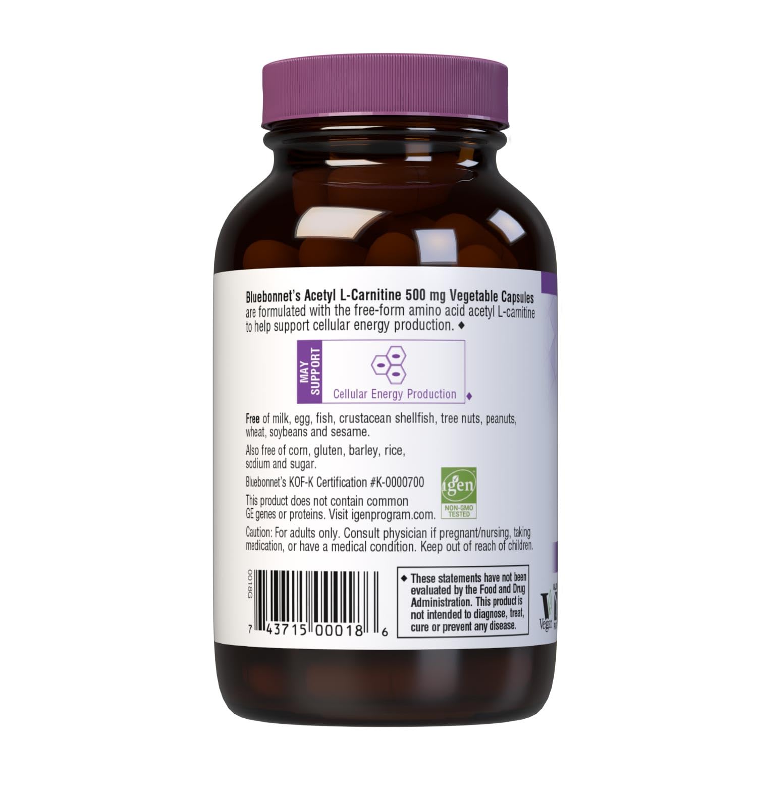 BlueBonnet Acetyl L-Carnitine 500 mg bottle with label