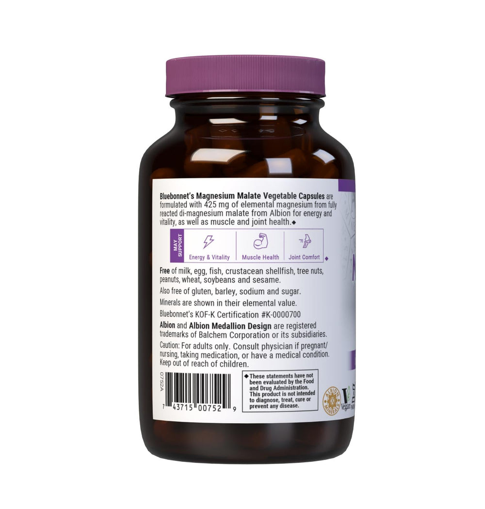 Amber glass packaging for Bluebonnet Magnesium Malate