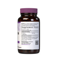 Close-up of Bluebonnet L-Arginine capsules in bottle