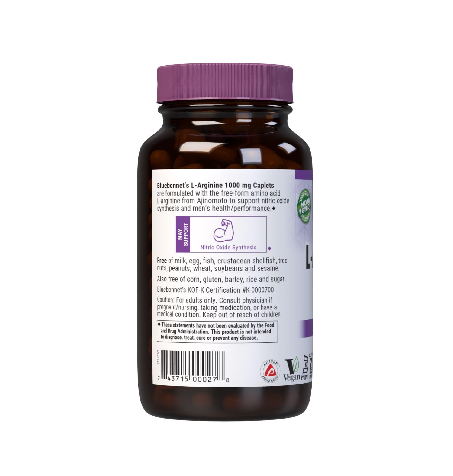 Bluebonnet L-Arginine 1000 mg bottle with label