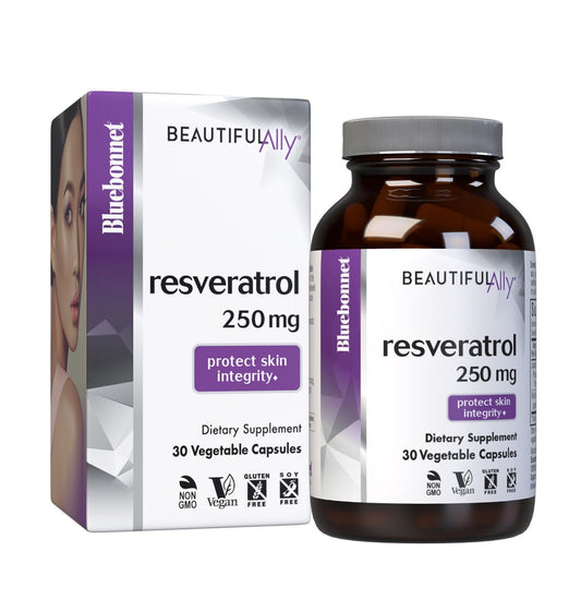 Bluebonnet Beautiful Ally Resveratrol bottle and label