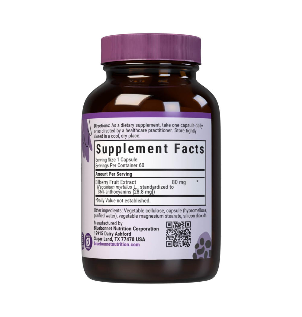 Close-up of Bilberry Fruit Extract capsules (vegetarian capsules)