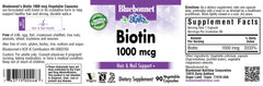 Bluebonnet Biotin 1000 mcg Vegetable Capsules bottle with 90 vegetarian capsules