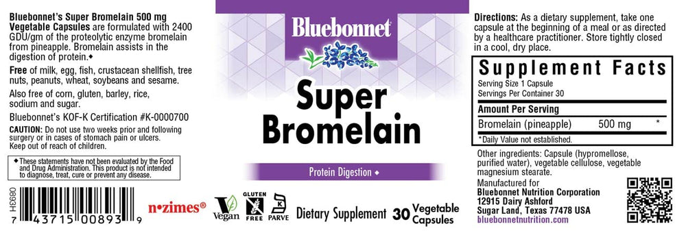 Close-up of Bromelain capsules and packaging, showcasing vegan and allergen-free attributes