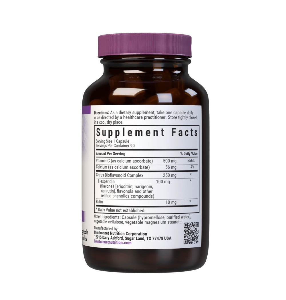 Close-up of Vitamin C 500 mg capsules with citrus bioflavonoids