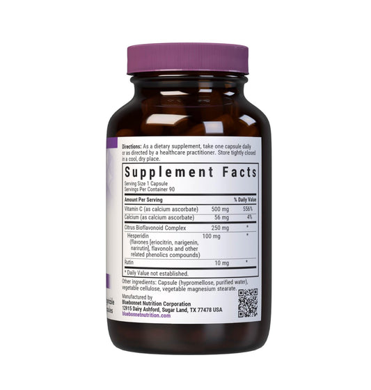 Close-up of Vitamin C 500 mg capsules with citrus bioflavonoids