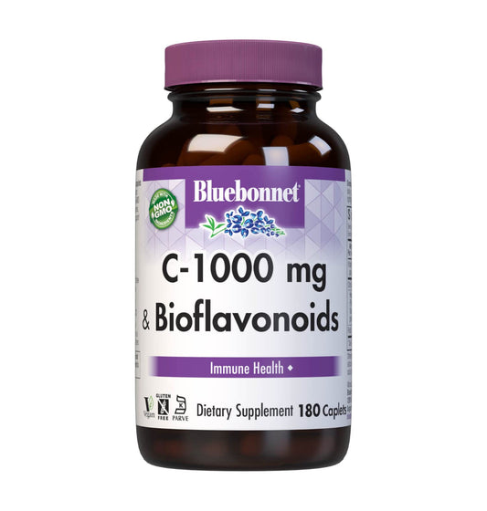 Bluebonnet Nutrition C-1000 mg Plus Bioflavonoids Caplets bottle label 180 count