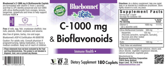 Close-up of Bluebonnet Nutrition C-1000 mg Caplets with Citrus Bioflavonoids - 180 count