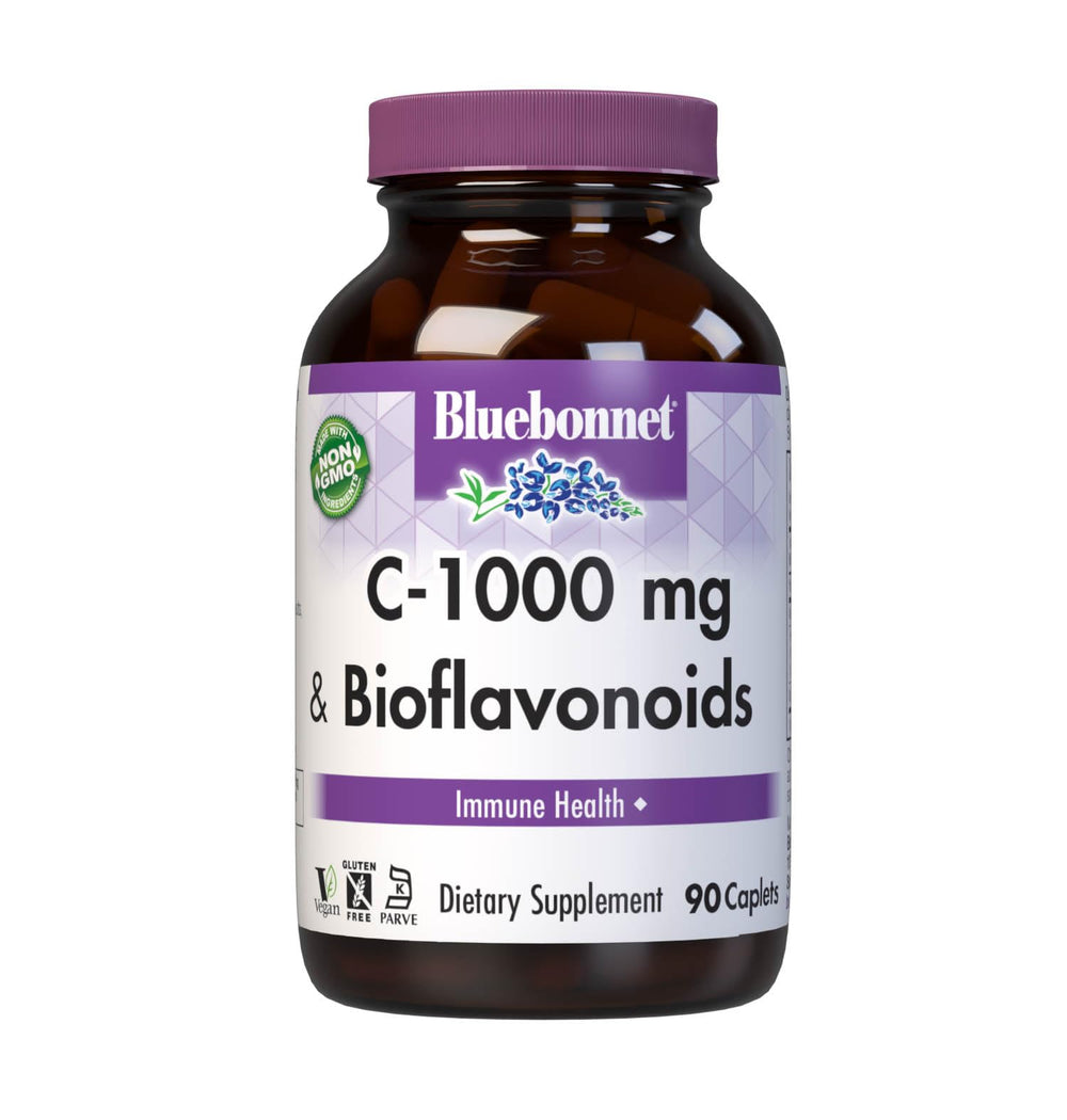 BlueBonnet C-1000 mg Vitamin C caplets bottle label with citrus bioflavonoids
