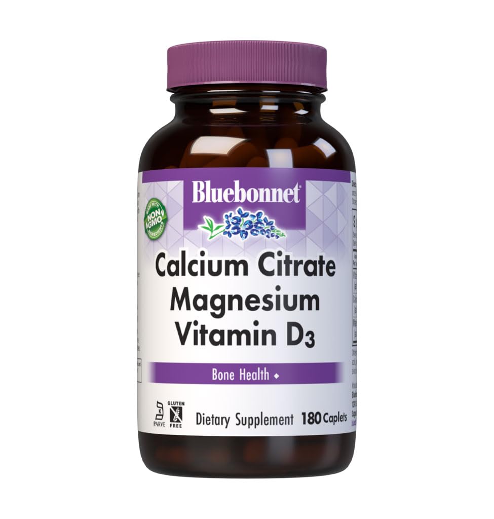 Front view of Bluebonnet Calcium Citrate Magnesium Plus Vitamin D3 Caplets bottle