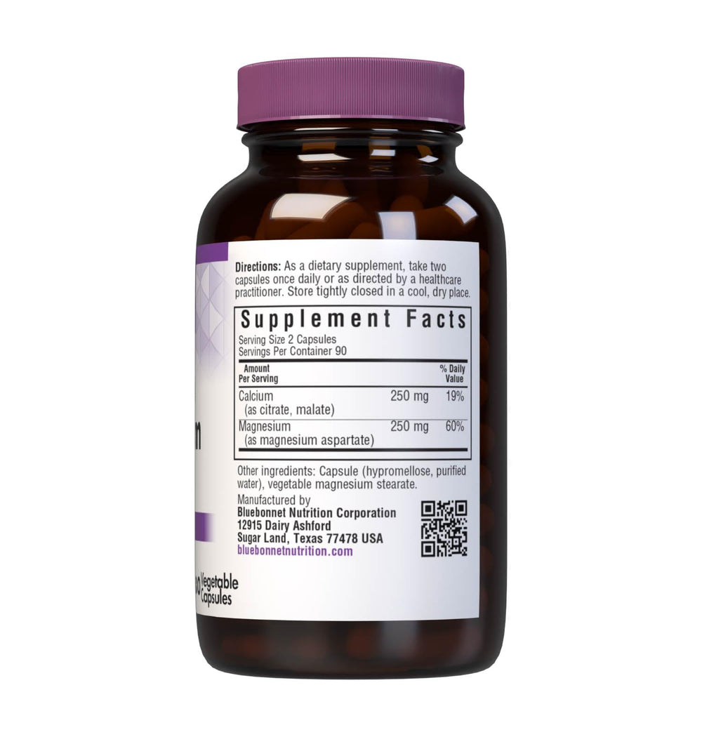 Close-up of white calcium magnesium capsules