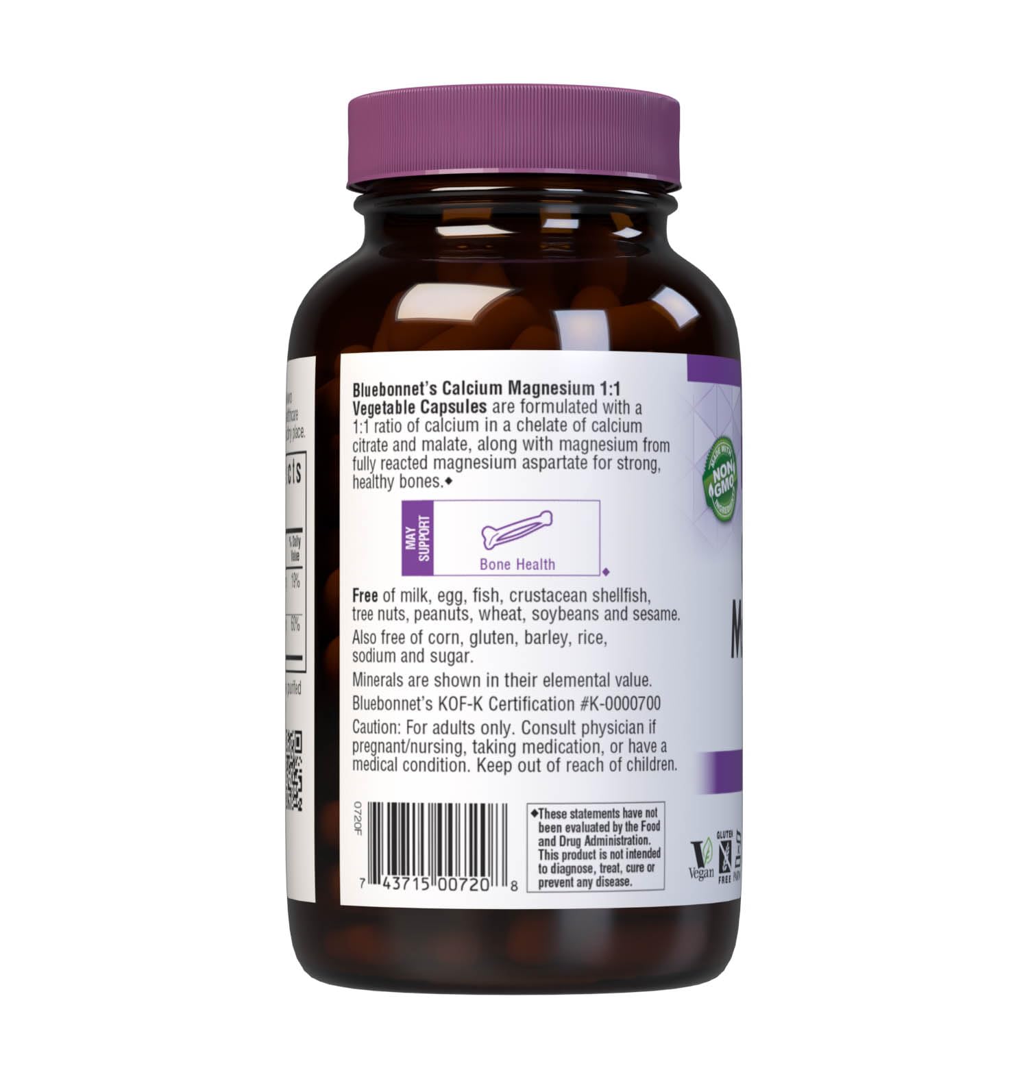 Amber glass packaging for Bluebonnet Calcium Magnesium supplement