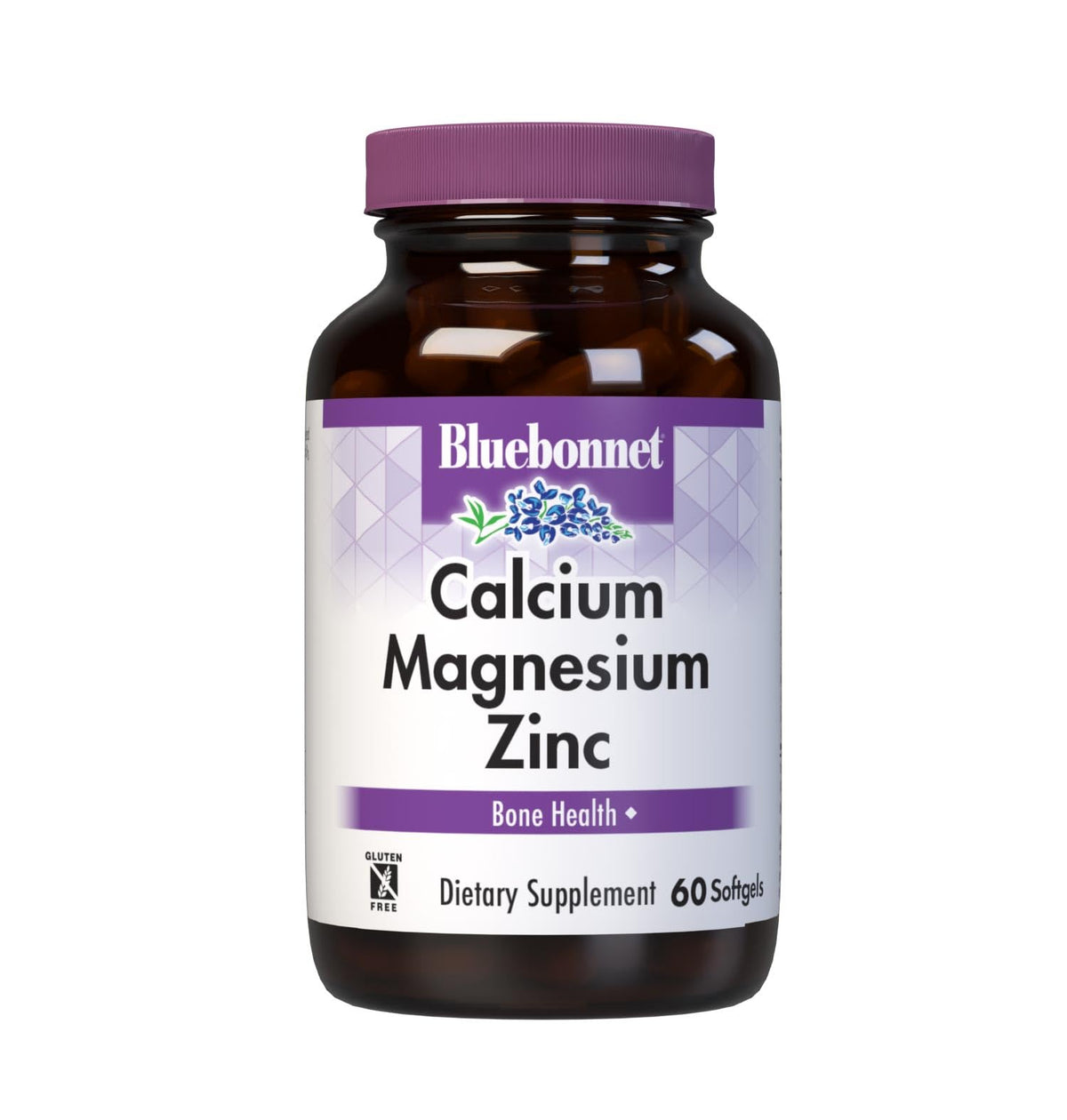 Bluebonnet Calcium Magnesium Zinc Softgels bottle on white background