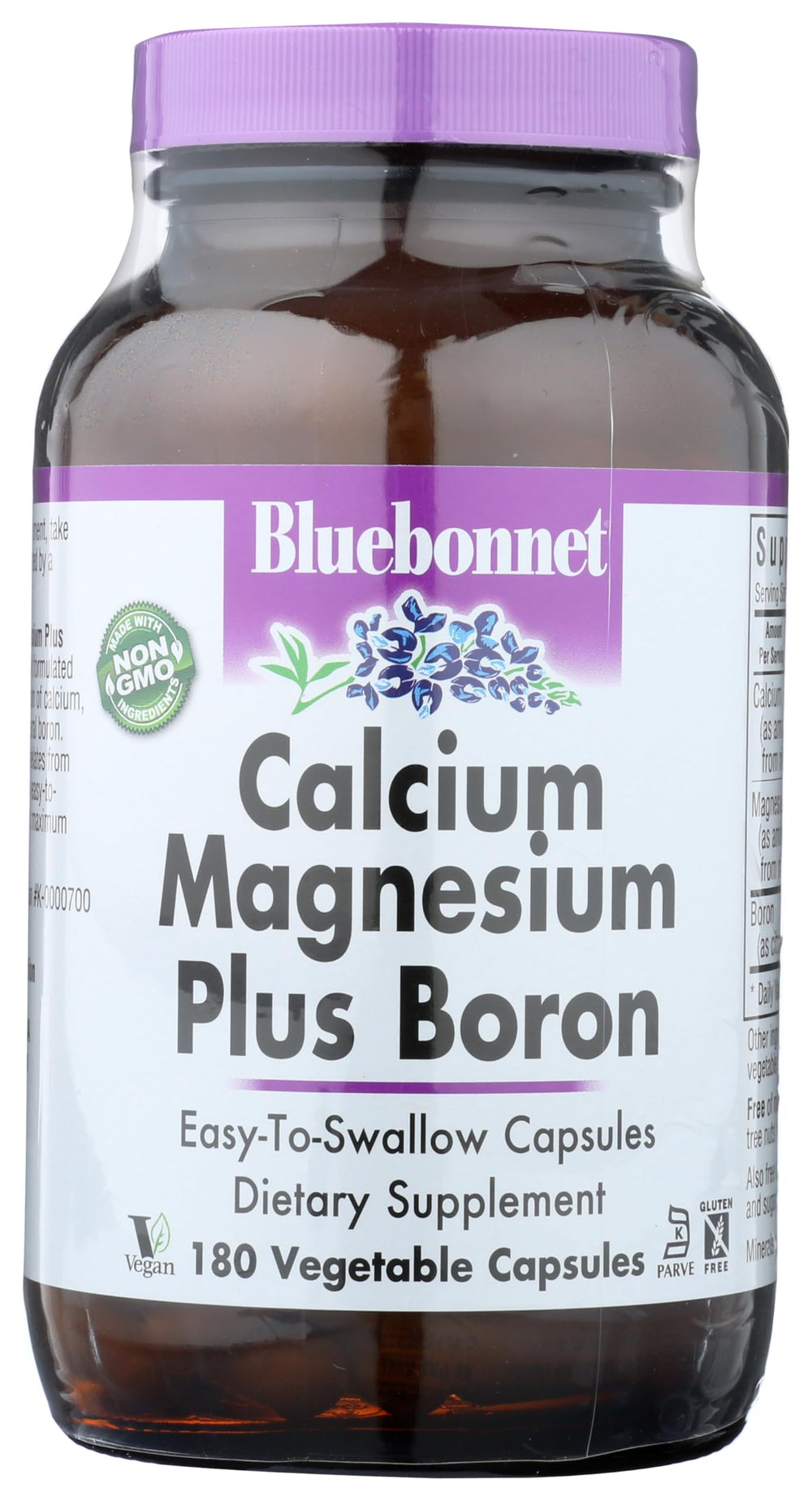 Front view of BlueBonnet Calcium Magnesium Plus Boron capsules bottle