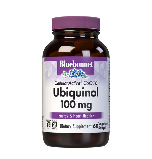 Bluebonnet CellularActive CoQ10 Ubiquinol Vegetarian Softgels bottle with maroon label