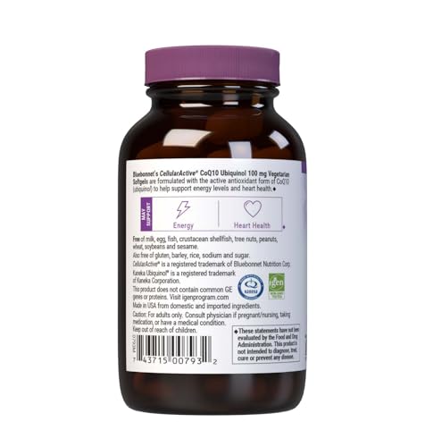 Label highlighting 100 mg ubiquinol active CoQ10 per softgel