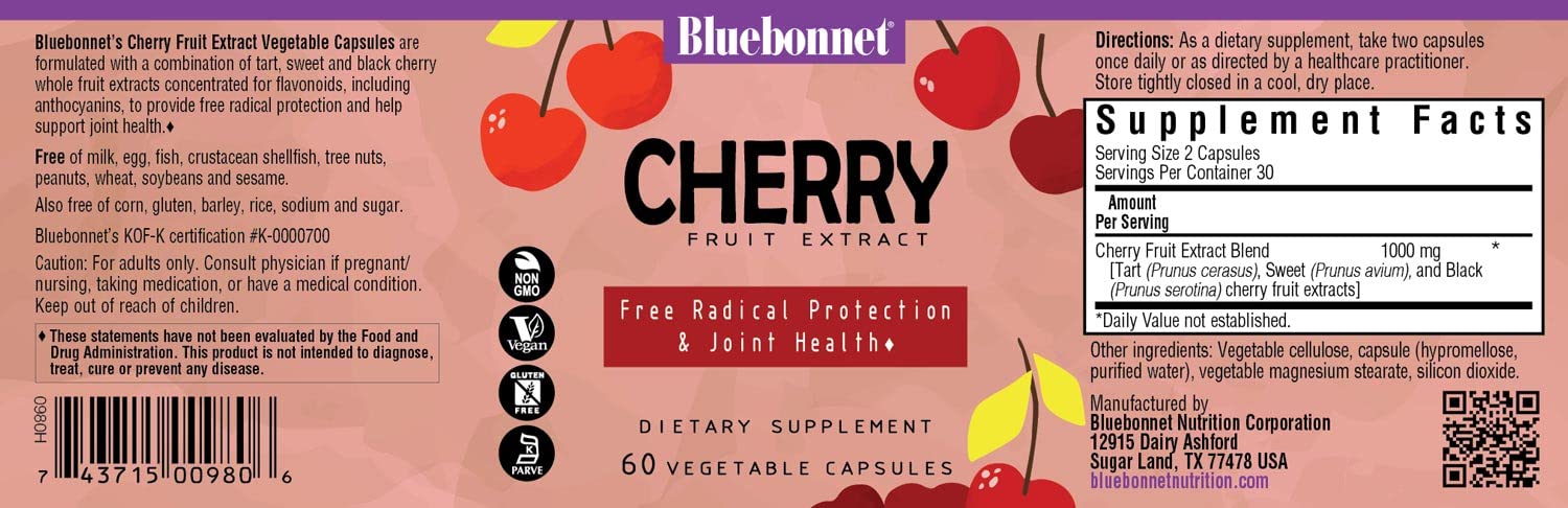 BlueBonnet Cherry Fruit Extract packaging showing 60-count capsules