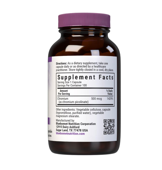 Close-up of Chromium Picolinate 500 mcg Vcaps label