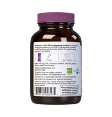 BlueBonnet CoQ-10 label close-up highlights non-GMO, gluten-free, vegetarian formula.