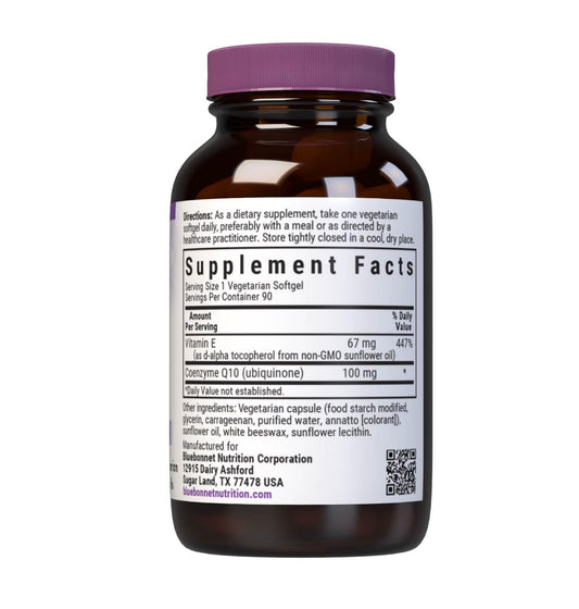 BlueBonnet CoQ-10 100 mg Vegetarian Softgels front label detail