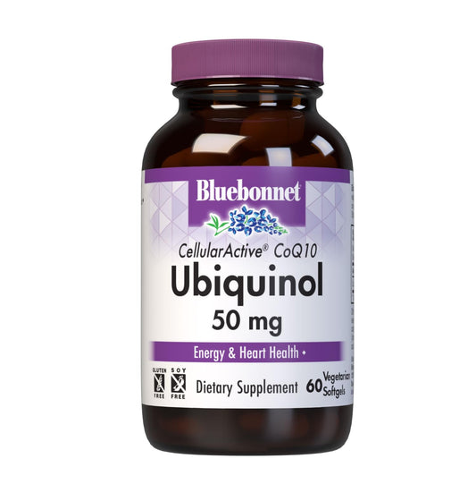 Front view of Bluebonnet CoQ10 Ubiquinol 50 mg Vegetarian Softgels bottle