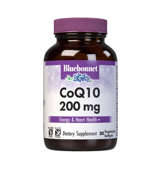 BlueBonnet CoQ-10 Vegetarian Softgels bottle label with 200 mg per softgel