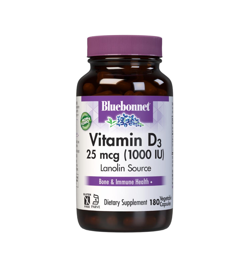 BlueBonnet Vitamin D3 1000 IU bottle with amber glass