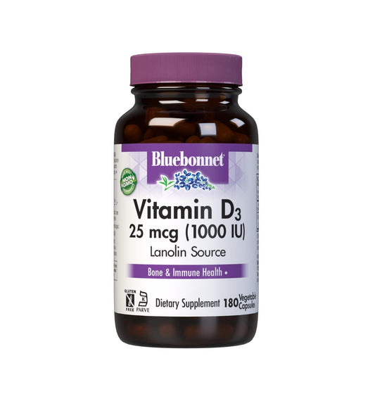 BlueBonnet Vitamin D3 1000 IU bottle with amber glass