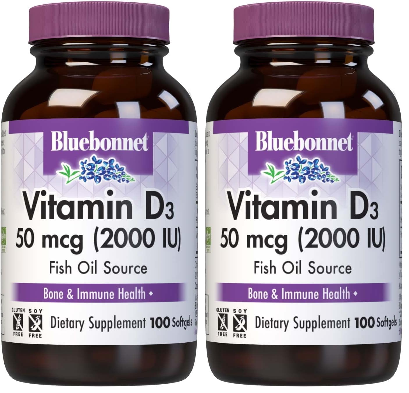 BlueBonnet Vitamin D3 2000 IU Vegetable Capsules bottle front