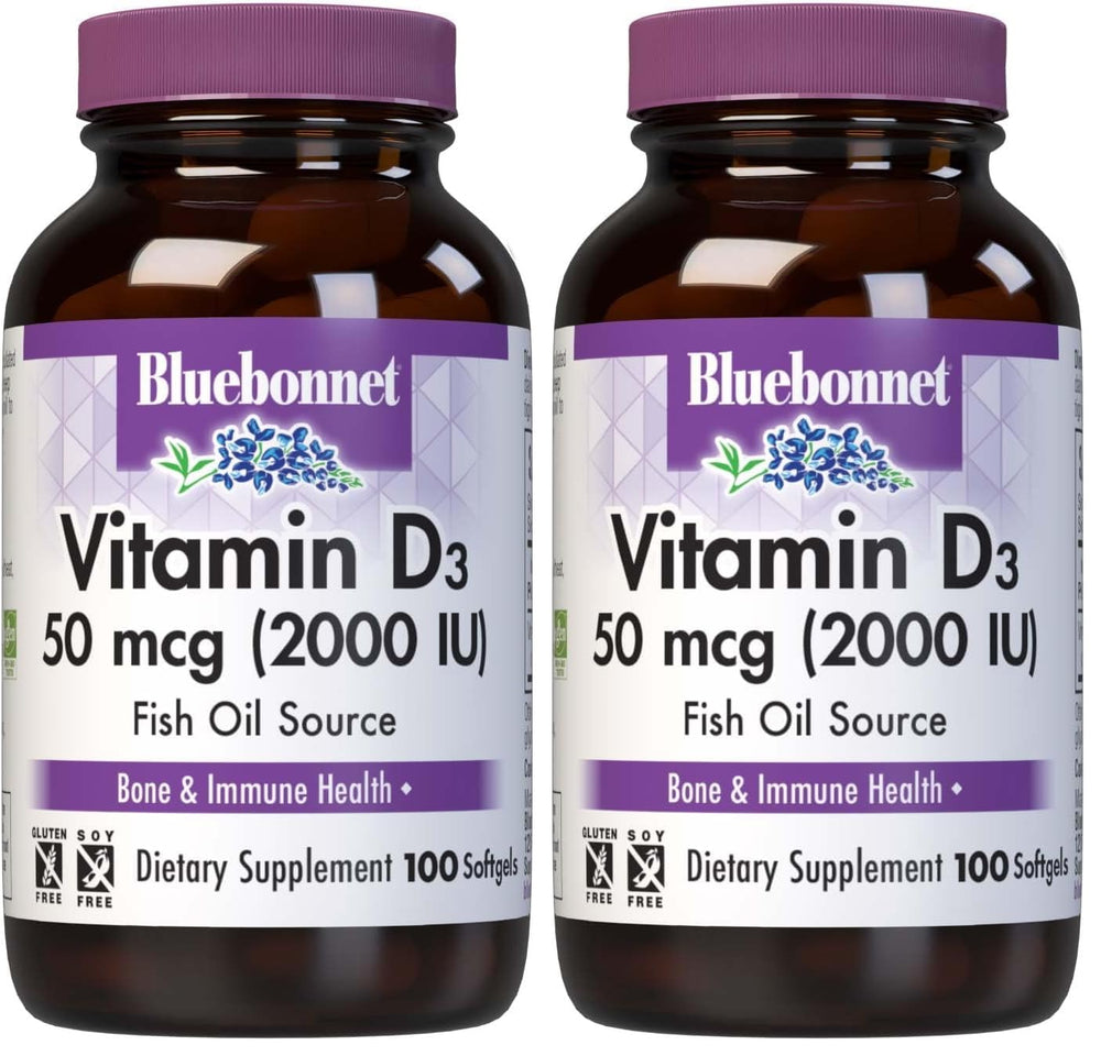 BlueBonnet Vitamin D3 2000 IU Vegetable Capsules bottle front