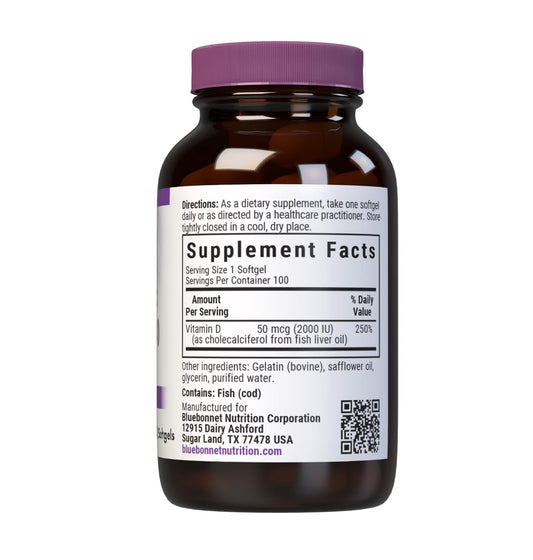 BlueBonnet Vitamin D3 2000 IU label showing 100 count and Pack of 2