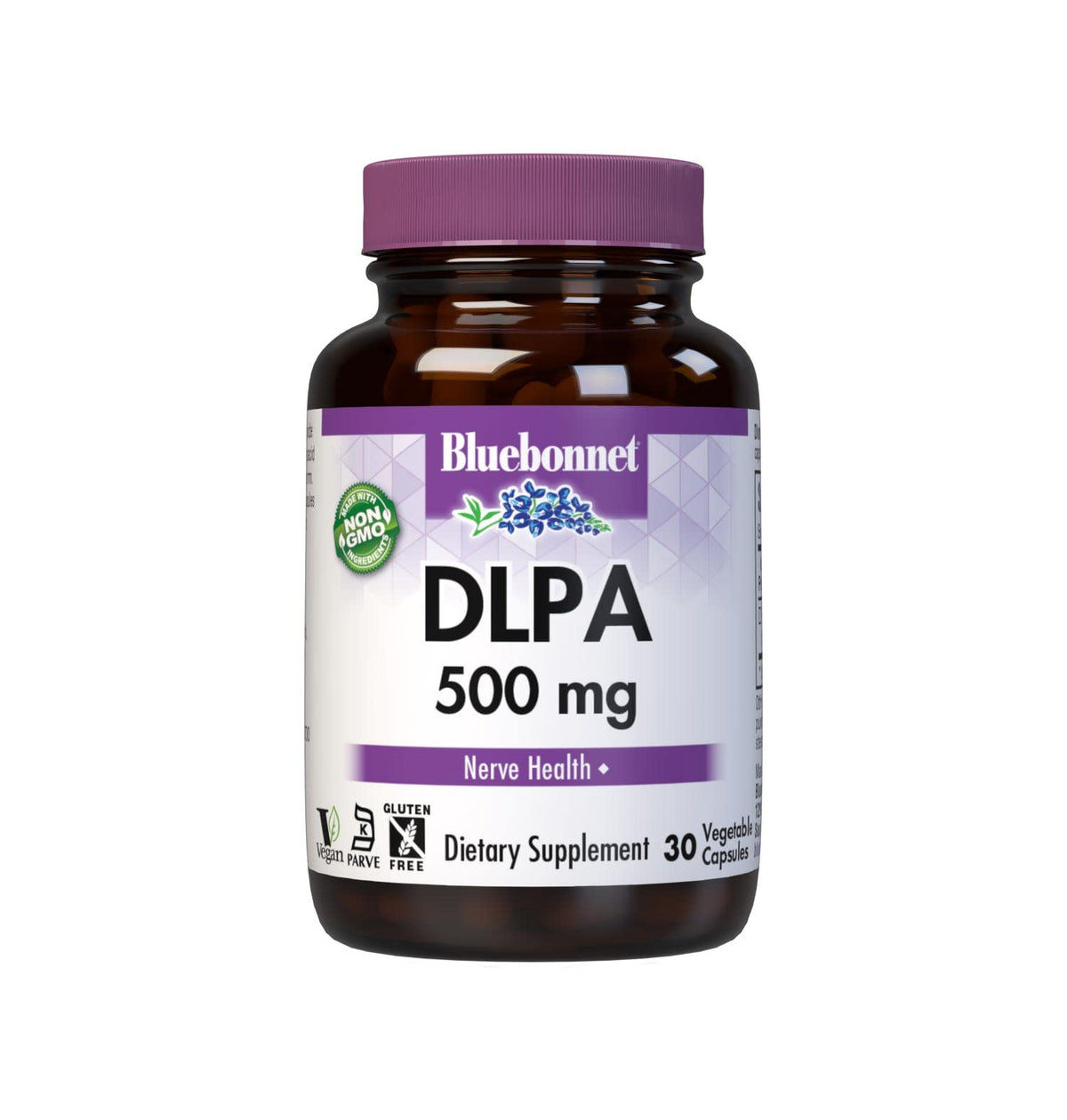 Bluebonnet DLPA 500 mg vegetable capsules front view