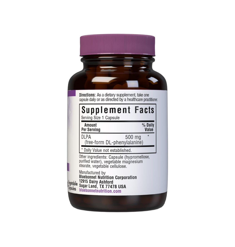 Bluebonnet DLPA 500 mg vegetable capsules label