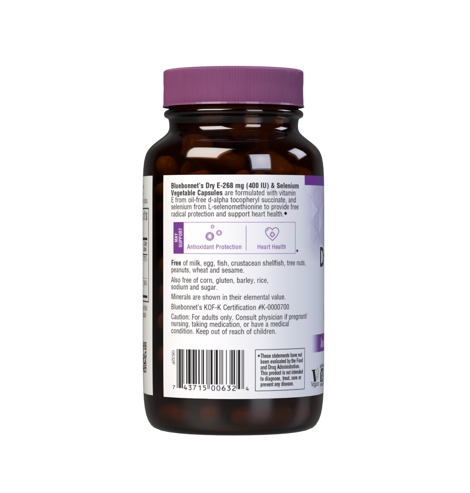BlueBonnet bottle with label showing 400 IU Vitamin E and 200 mcg Selenium
