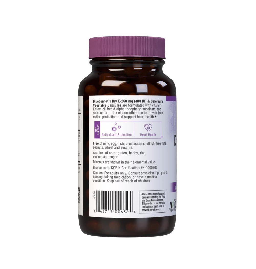 BlueBonnet bottle with label showing 400 IU Vitamin E and 200 mcg Selenium