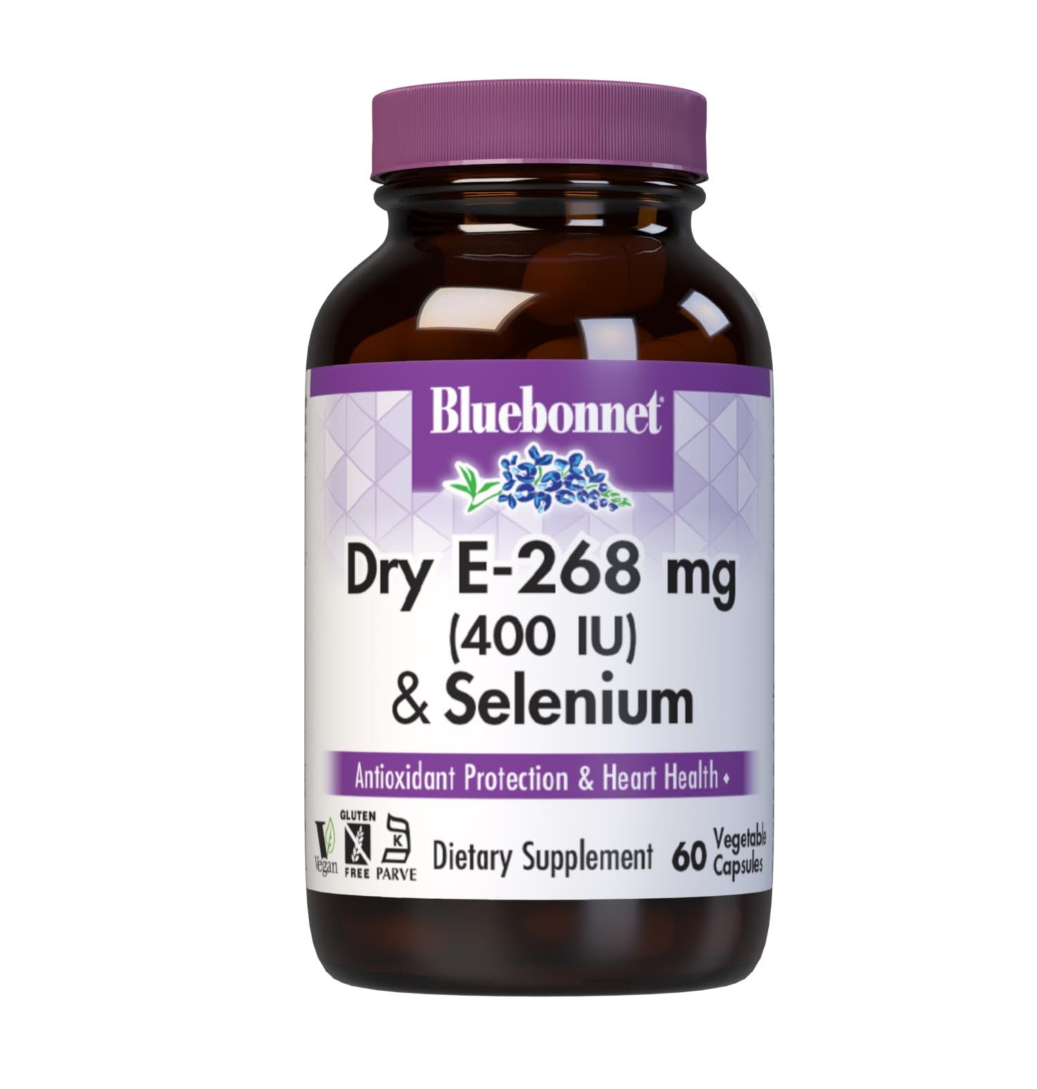 BlueBonnet Dry E-400 IU Plus Selenium Vegetarian Capsules bottle label