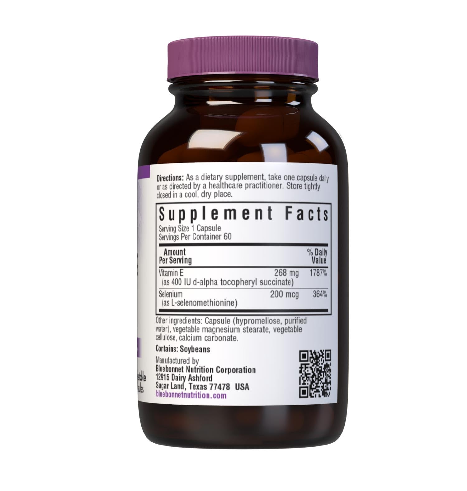 Close-up of vitamin E 400 IU and selenium 200 mcg text on bottle