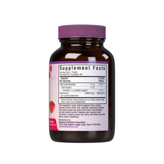 Close-up of Raspberry flavor B12 chewable tablets