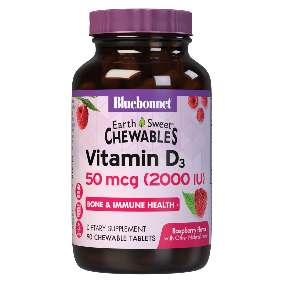 Bluebonnet EarthSweet Vitamin D3 2000 IU Raspberry Chewable Tablet image 01