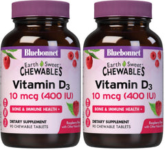 BlueBonnet Nutrition EarthSweet D3 400 IU raspberry-flavored chewable bottle front