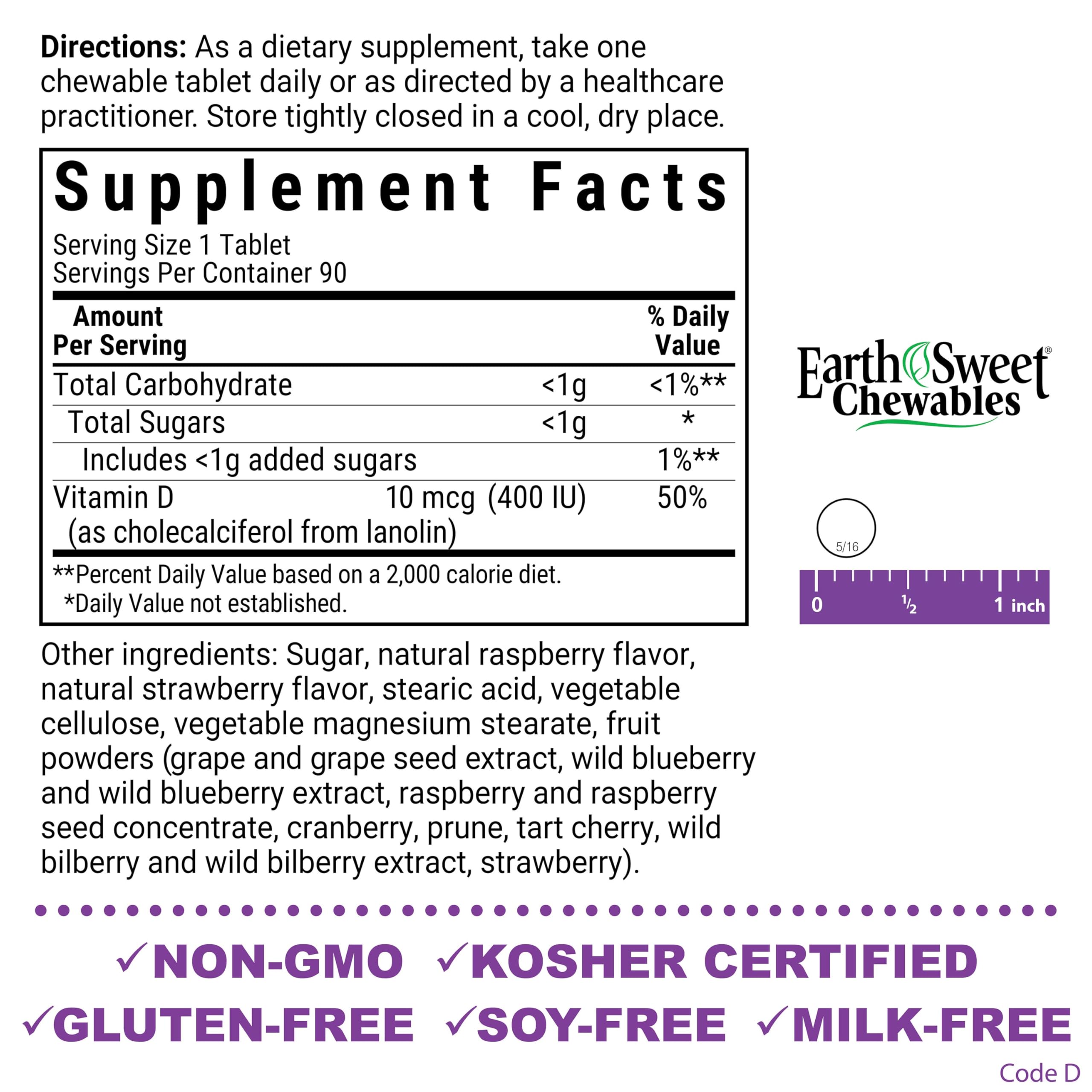 EarthSweet raspberry-flavored D3 chewables close-up