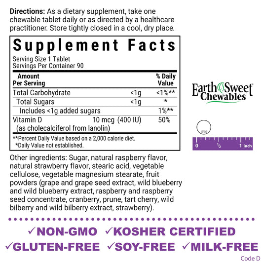 EarthSweet raspberry-flavored D3 chewables close-up