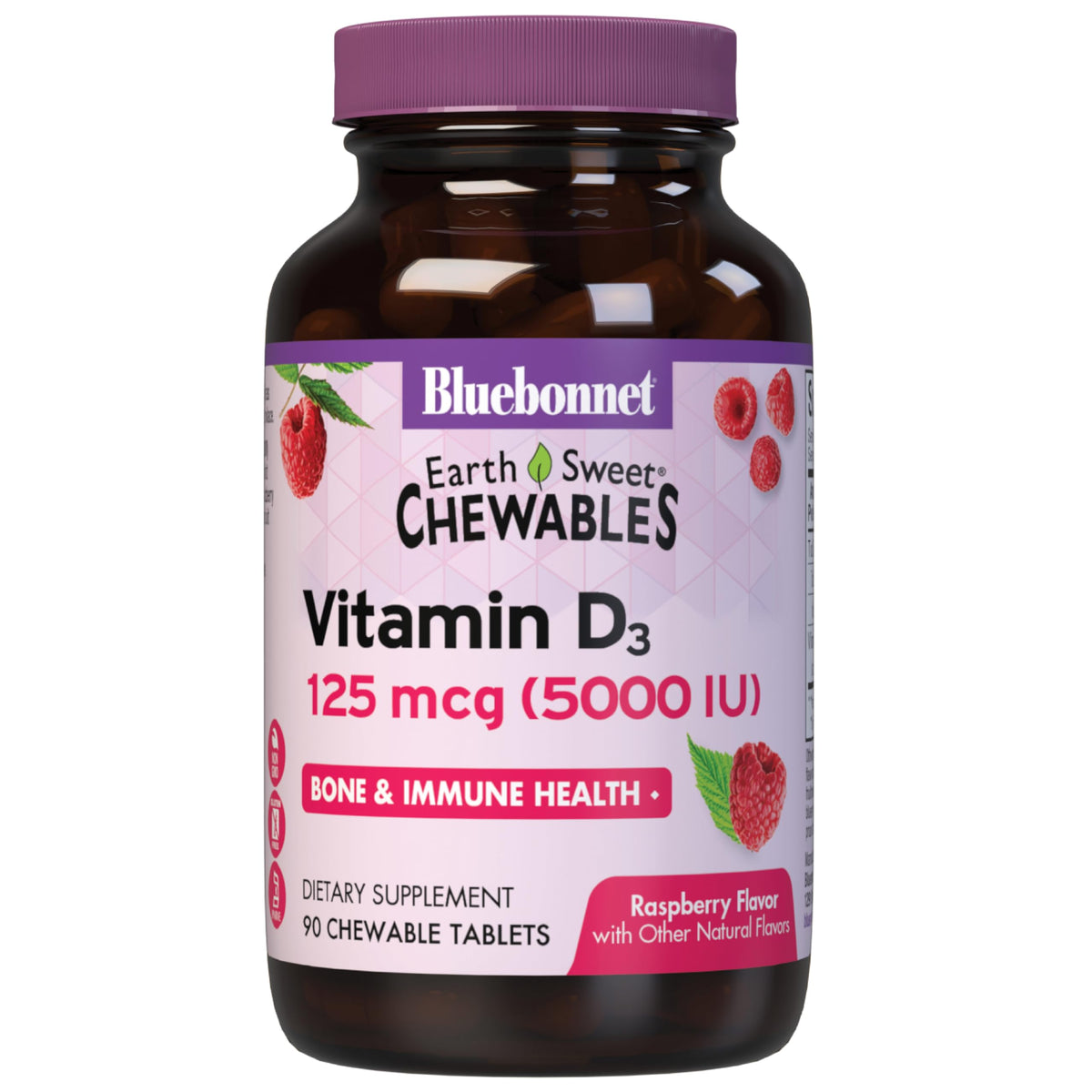 Bluebonnet EarthSweet D3 Raspberry chewables bottle label