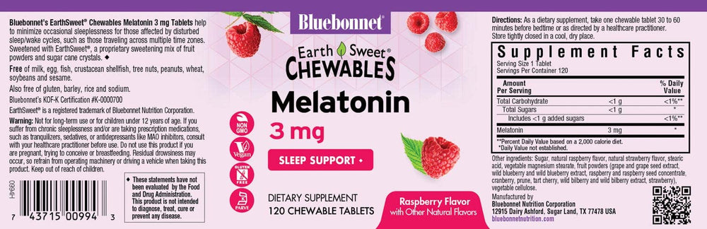 Stack of 120 Raspberry-flavored melatonin chewable tablets
