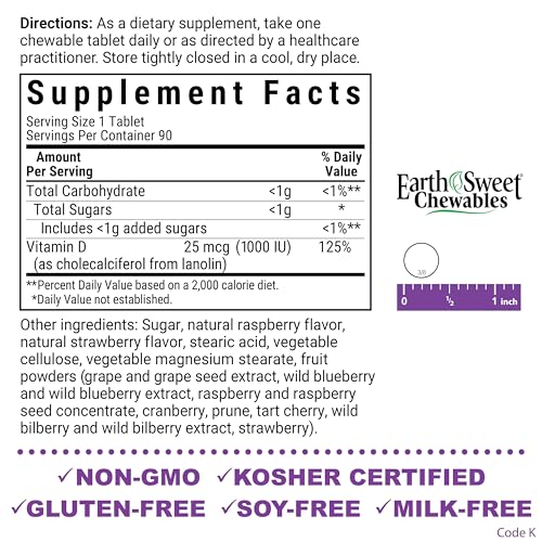 Raspberry flavor chewable vitamin D3 tablet close-up