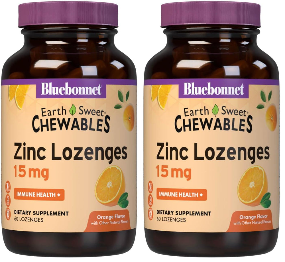 Bluebonnet Nutrition EarthSweet Zinc Lozenges Orange Flavor – 60 lozenges per pack, Pack of 2