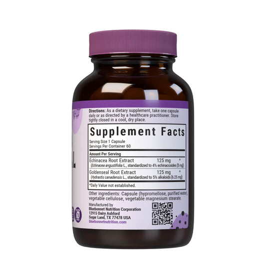 Standardized Echinacea and Goldenseal root extract capsules for immune support