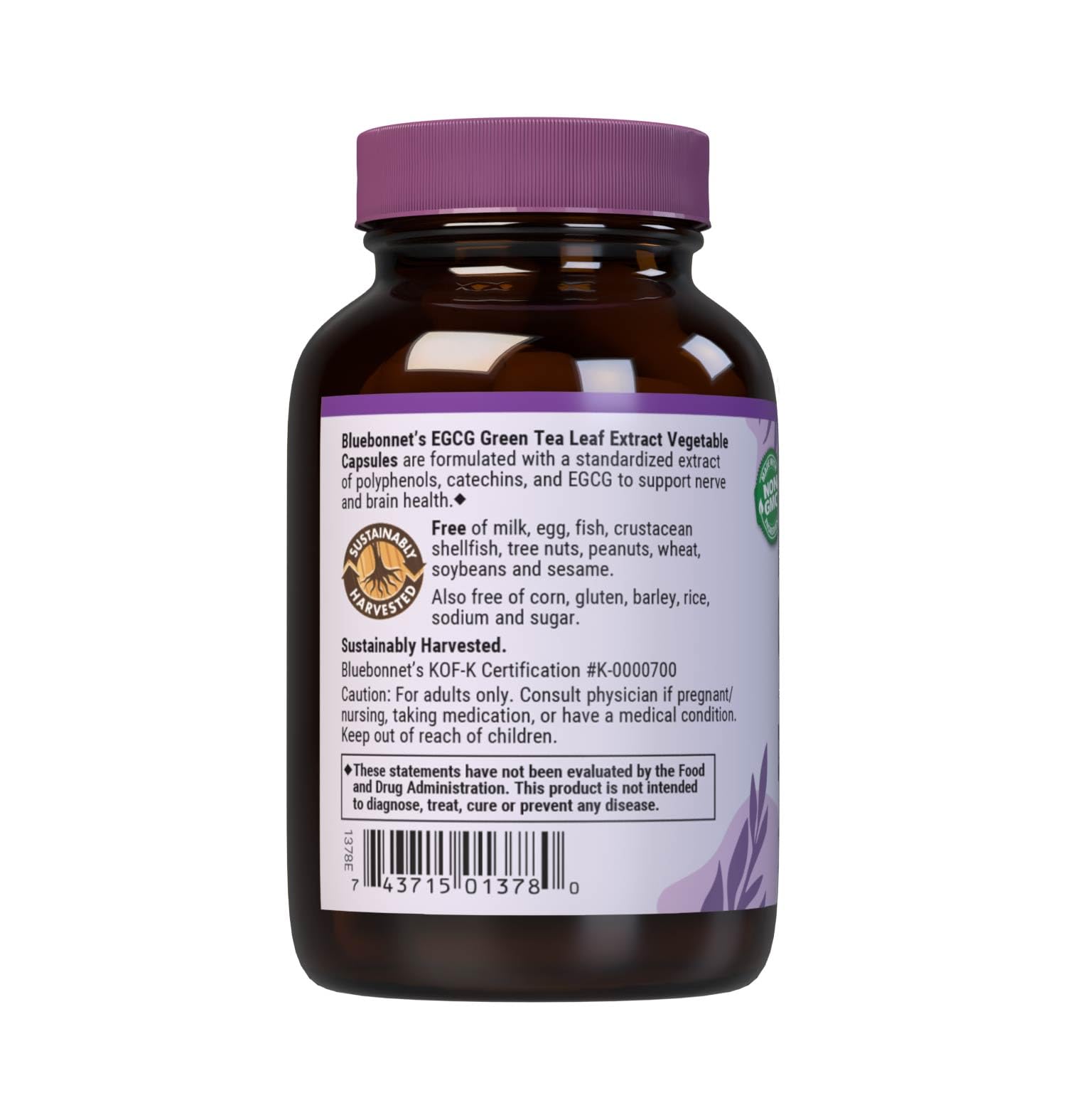 Back of bottle showing supplement facts and certifications