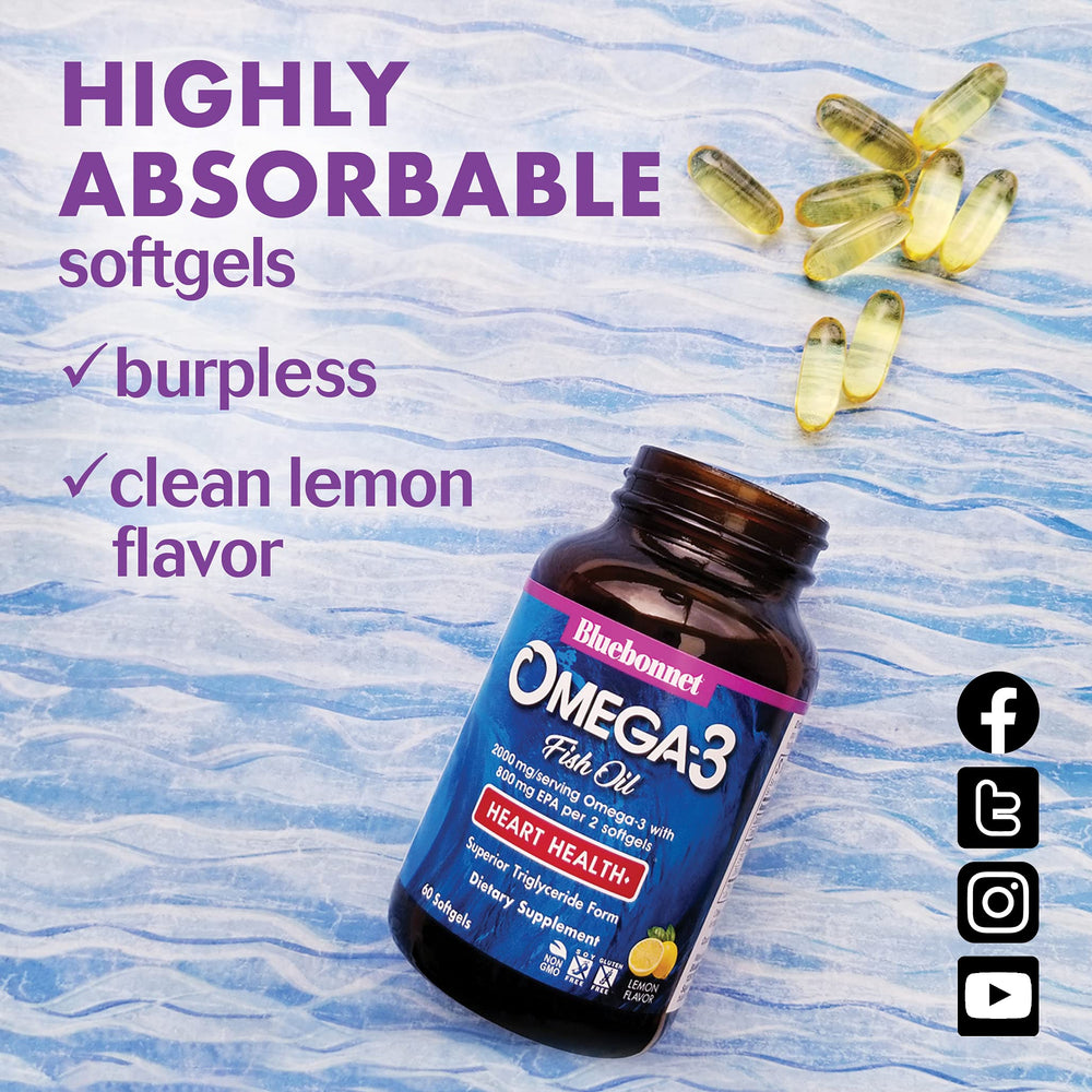 Front view of Bluebonnet Omega-3 Heart Formula packaging